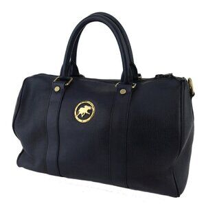 HUNTING WORLD Boston Bag Logo Plate Leather Authentic USED T20822